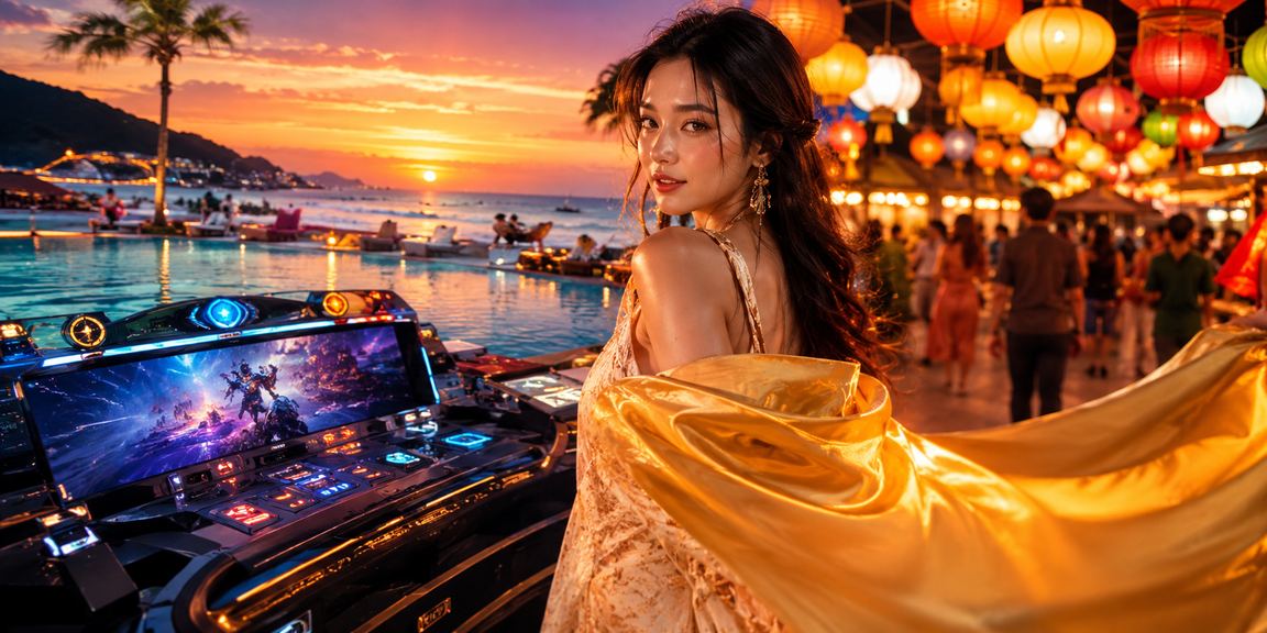 Khung cảnh chợ đêm Phú Quốc sôi động với ánh đèn neon